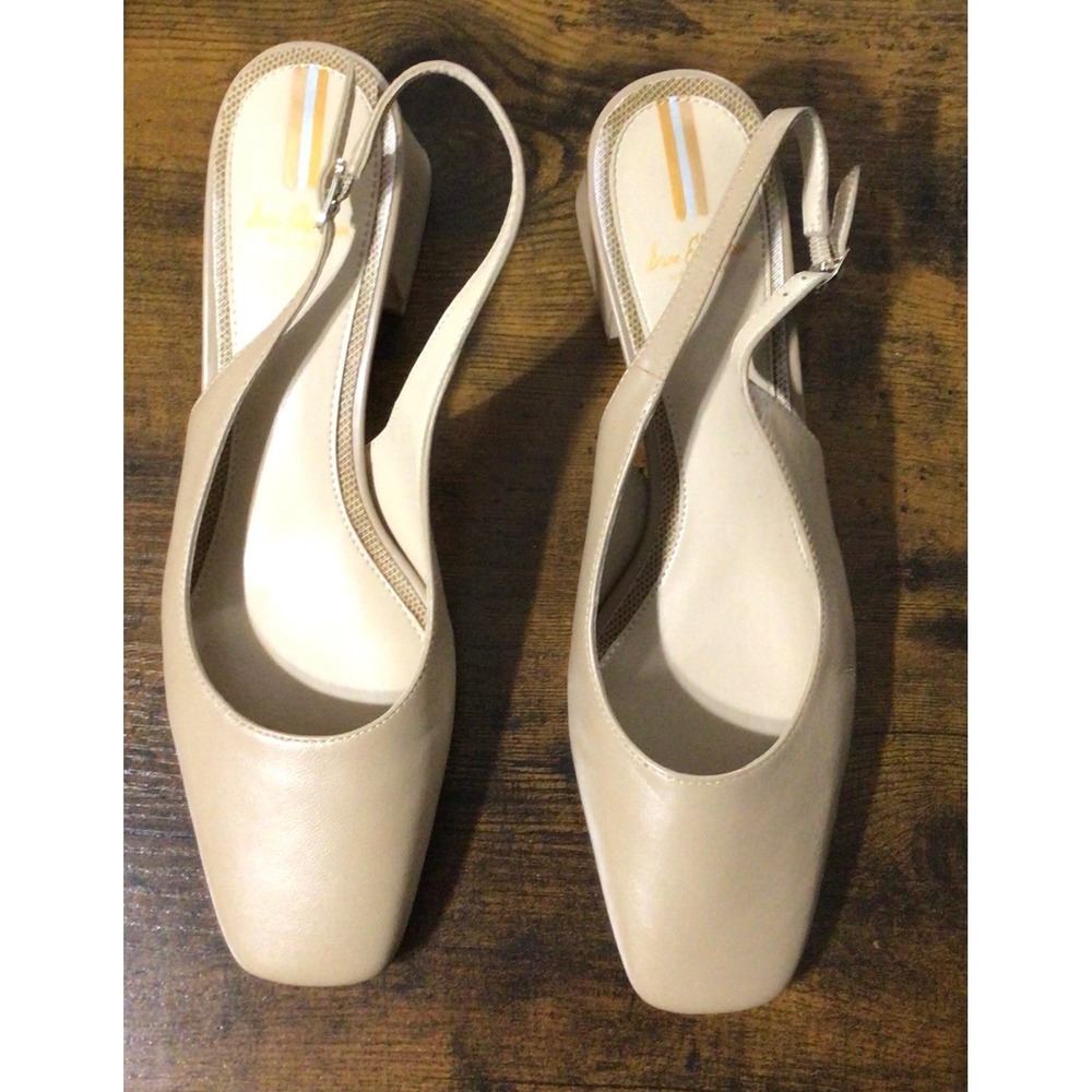Sam Edelman Womens Beige Leather Square Toe Slingback Block Heel Pumps Size 8.5